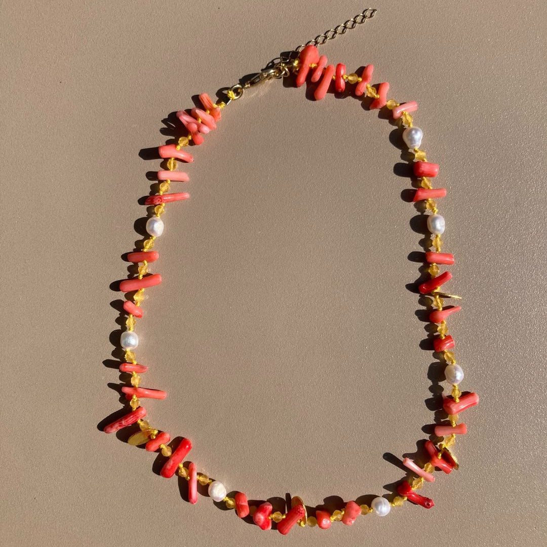 Collier Ras De Cou Vintage En Perles De Corail - Artisanal, Occasion, Couleur Orange