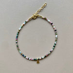 Eirene_bracelet_en__pierre_tourmaline_rose_et_vert_et_petale_en_argent_or24K