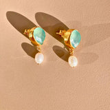 GALAXIDI_boucles_d_oreille_en_chalcedoine__et_perle_avec_boucle_en_argent_massif_et_or_24K