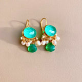 KERKYRA_boucles_d_oreille_en_pierre_verte_perle_amethyste_avec__boucle_en_argent_massif_et_or_24K