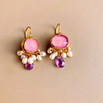 KERKYRA_boucles_d_oreille_enpierre_rose_perle_amethyste_avec_boucle_en_argent_massif_et_or_24K