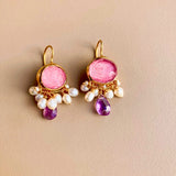 KERKYRA_boucles_d_oreille_enpierre_rose_perle_amethyste_avec_boucle_en_argent_massif_et_or_24K