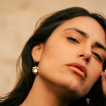 Kythera_boucles_d_oreille_creole_avec_medaillon_en_nacre_et perle_portees_de_face