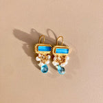 PAXOS_boucles_d_oreille_en_agate_turquoise_perle_topaze_avec__boucle_en_argent_massif_et_or_24K
